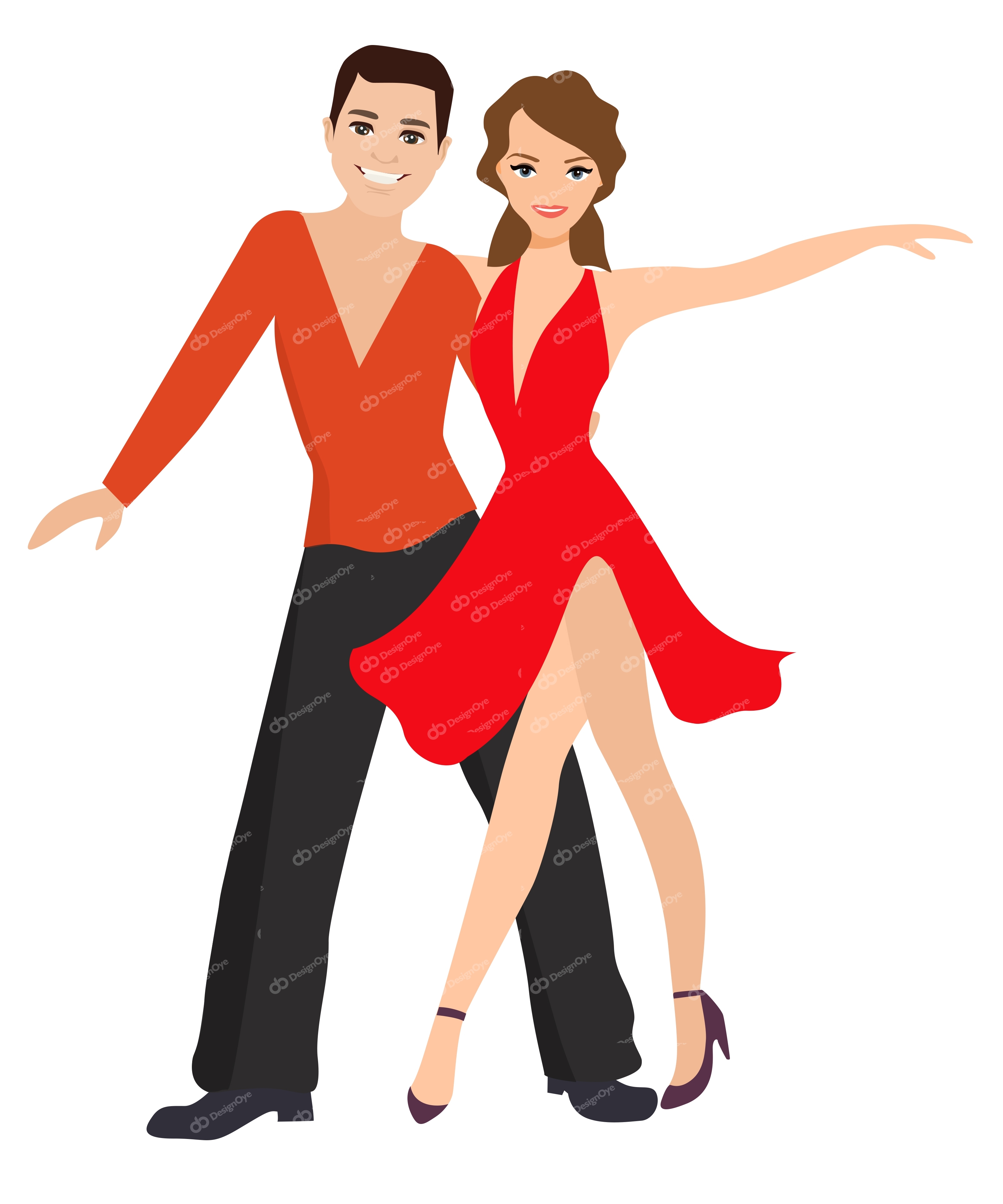 Male Female Dancers Spanish Salsa Red Dress Dance Competition character Vector Illustration